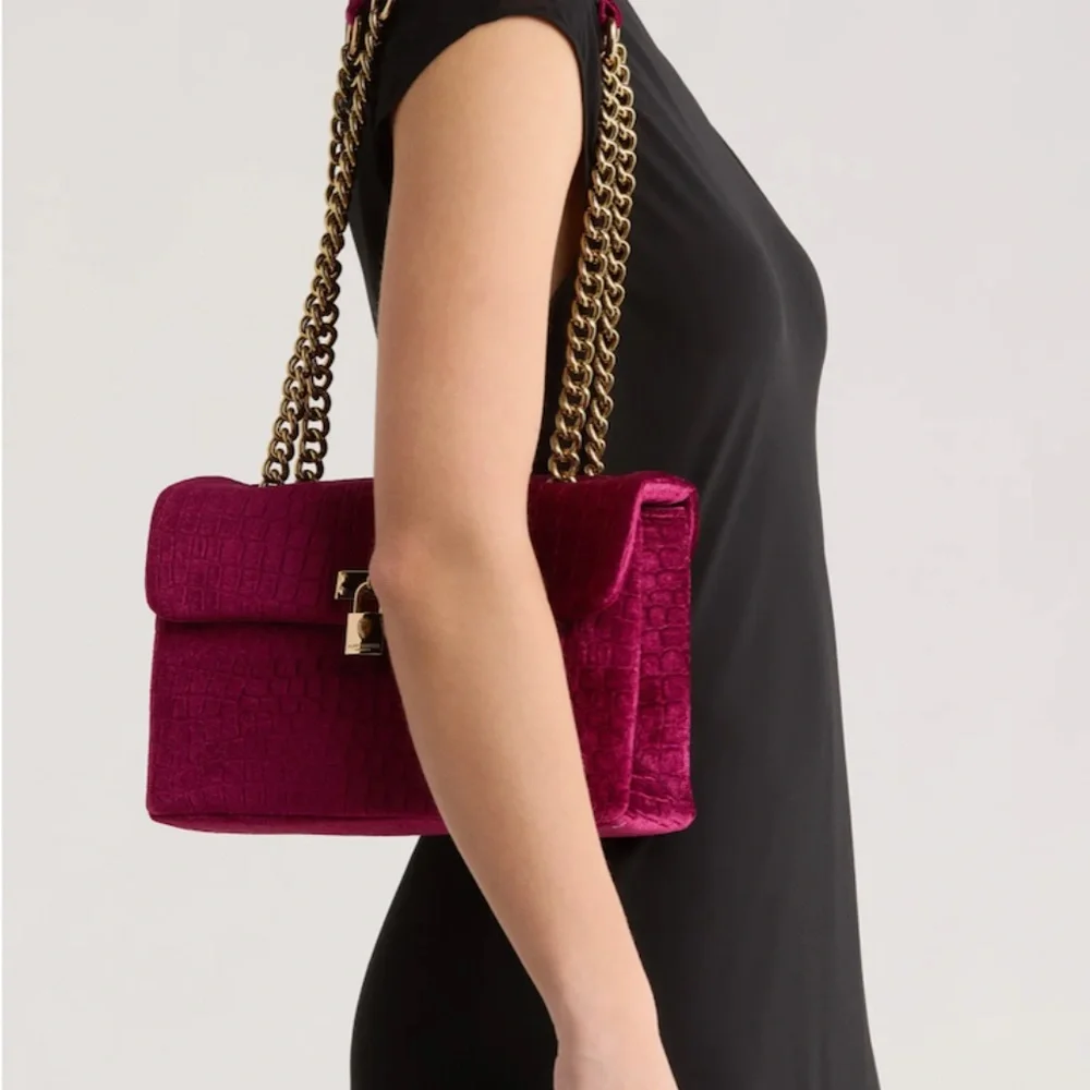 Kurt Geiger London Velvet Brixton Shoulder Bag in Medium Red - Picture 3 of 6